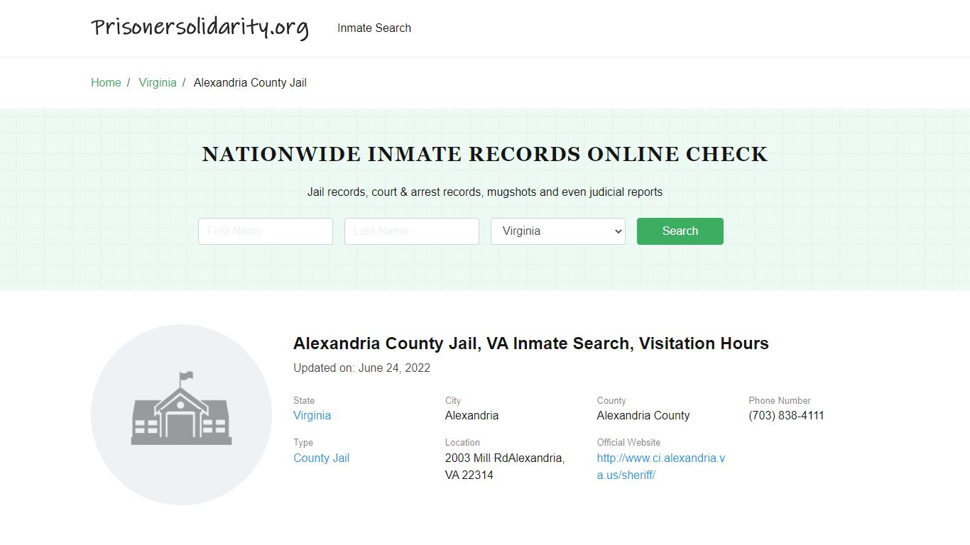 Alexandria County Jail, VA Inmate Search, Visitation Hours